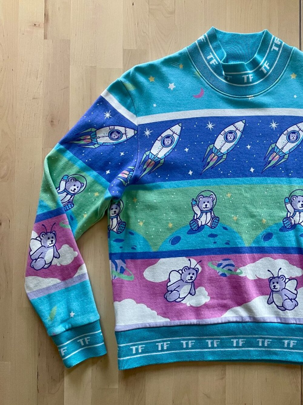 Teddy Fresh Women's Bears in Space Rocket Ship Middle Finger Sweater size XS - Picture 2 of 9